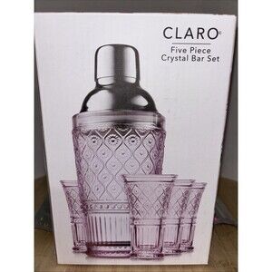 New Claro 5 pcs Set Crystal Bar Cocktail PINK Martini Shaker 4/2 Oz Shot Glasses